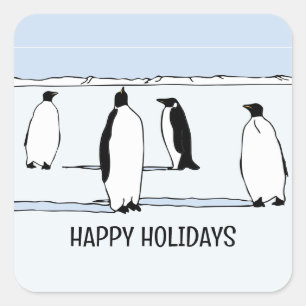 Happy Holidays Penguin Winter Christmas Cool Square Sticker