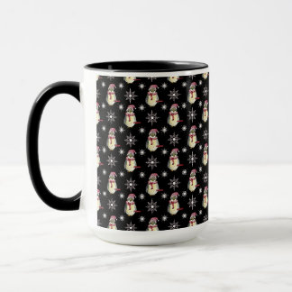 Happy Holidays Penguins and Snowflakes on Black Mug