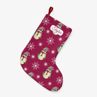 Happy Holidays Penguins and Snowflakes-Red Small Christmas Stocking