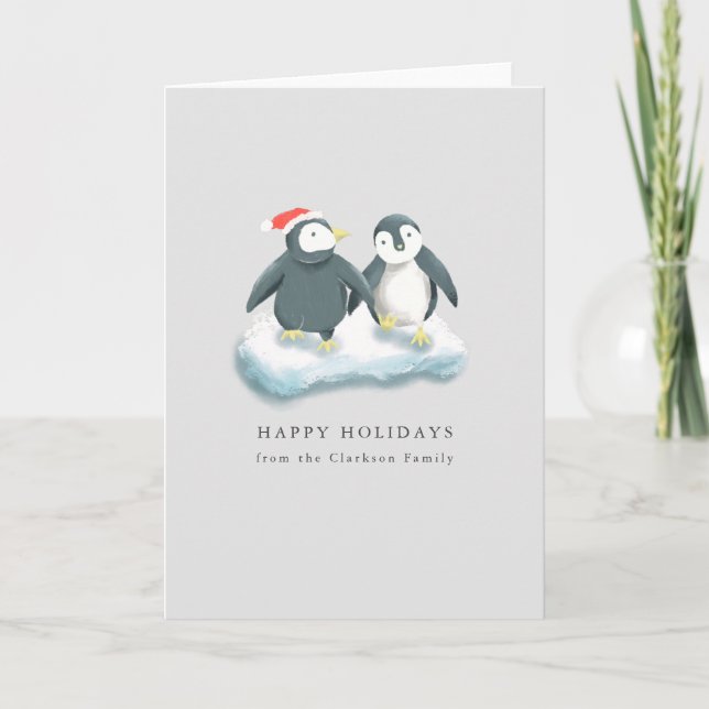 Happy Holidays Penguins Christmas Holiday Card (Front)