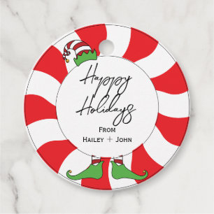 Happy Holidays Peppermint Candy Swirl Fun Elf Favour Tags