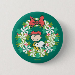Happy Holidays   Peppermint Candy Wreath 6 Cm Round Badge