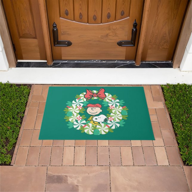 Happy Holidays | Peppermint Candy Wreath Doormat (Outdoor)