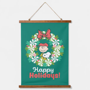 Happy Holidays Peppermint Candy Wreath Hanging Tapestry