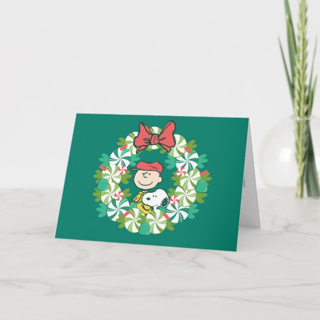 Happy Holidays | Peppermint Candy Wreath Holiday Card (Front)