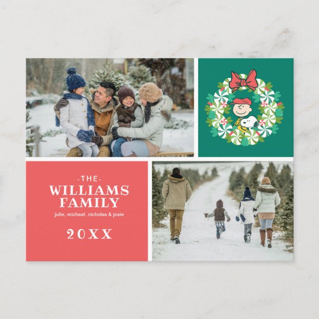 Happy Holidays | Peppermint Candy Wreath Holiday Postcard (Front)