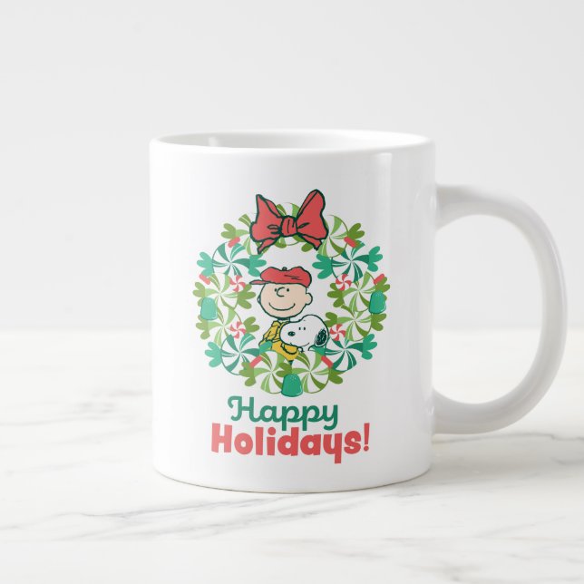 Happy Holidays | Peppermint Candy Wreath Large Coffee Mug (Right)