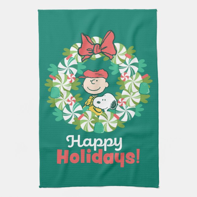 Happy Holidays | Peppermint Candy Wreath Tea Towel (Vertical)