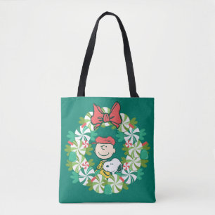 Happy Holidays Peppermint Candy Wreath Tote Bag
