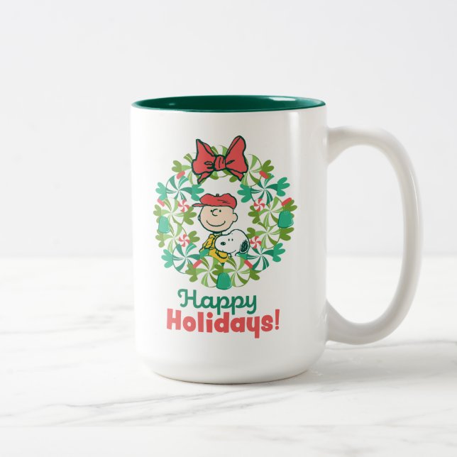 Happy Holidays | Peppermint Candy Wreath Two-Tone Coffee Mug (Right)