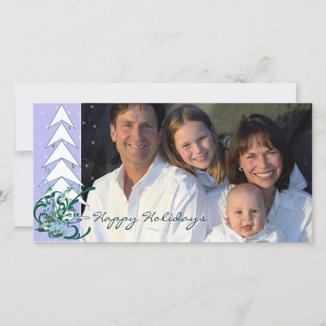 Happy Holidays Periwinkle Blue Family Photo Card (Front)