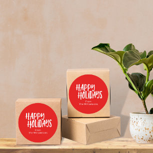 Happy Holidays   Personalised Bold Red Christmas Classic Round Sticker