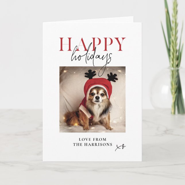 Happy Holidays Personalised Dog Photo Family  Holiday Card (Front)