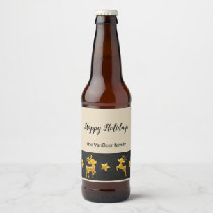 Happy Holidays Personalised Gold Reindeer Beer Bottle Label