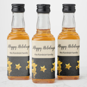 Happy Holidays Personalised Gold Reindeer Liquor Bottle Label