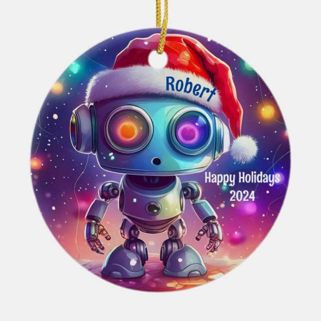 Happy Holidays Personalised Robot Ornament (Front)