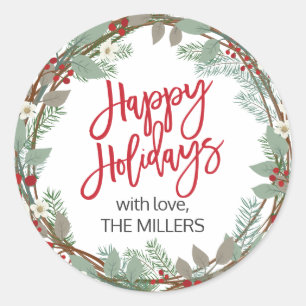 Happy Holidays Personalised Round Gift Stickers