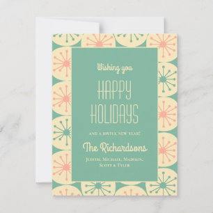 Happy Holidays Personalised Vintage Retro Mid Mod Holiday Card
