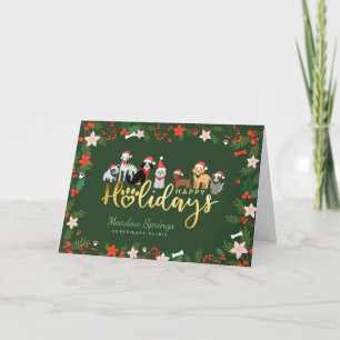 Happy Holidays Pet Family Dog Breeds Santa Hats Holiday Card