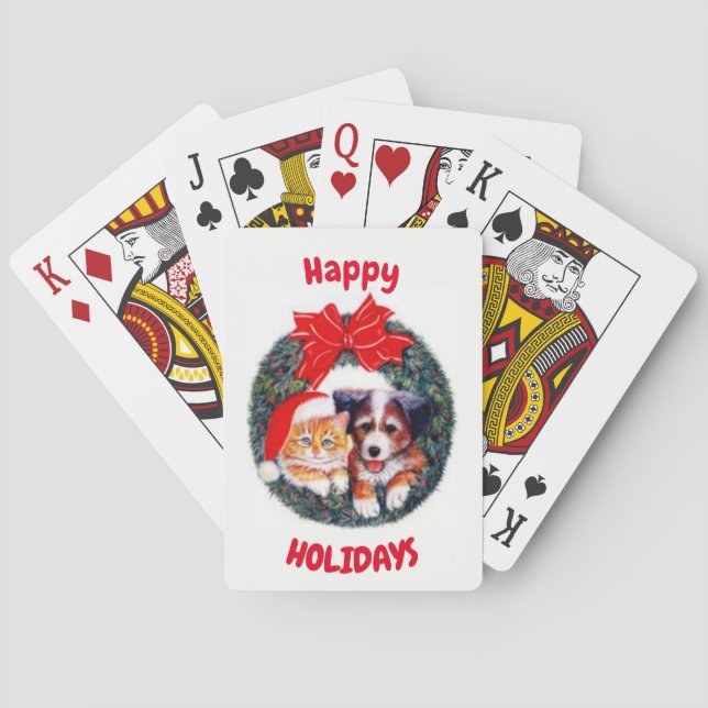 Happy Holidays Pets Playing Cards (Back)