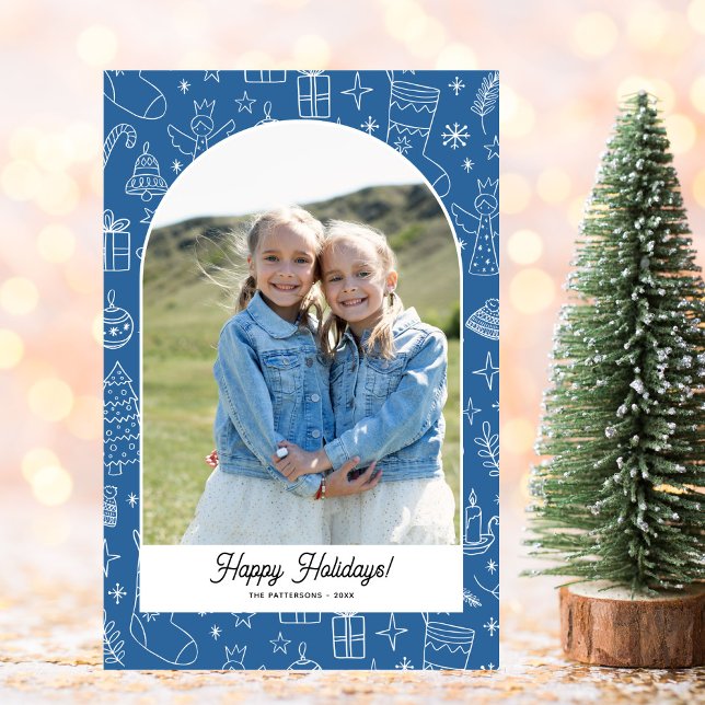 Happy Holidays Photo Arch, Fun Doodle Drawings Holiday Card (Creator Uploaded)