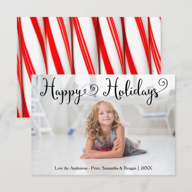 Happy Holidays Photo Candy Cane -3x5Christmas Card (Front/Back)