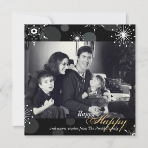 Happy Holidays Photo Card - Black White Snowflakes