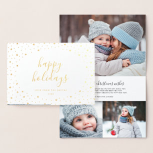 Happy Holidays Photo Card   Real Gold Foil Stars