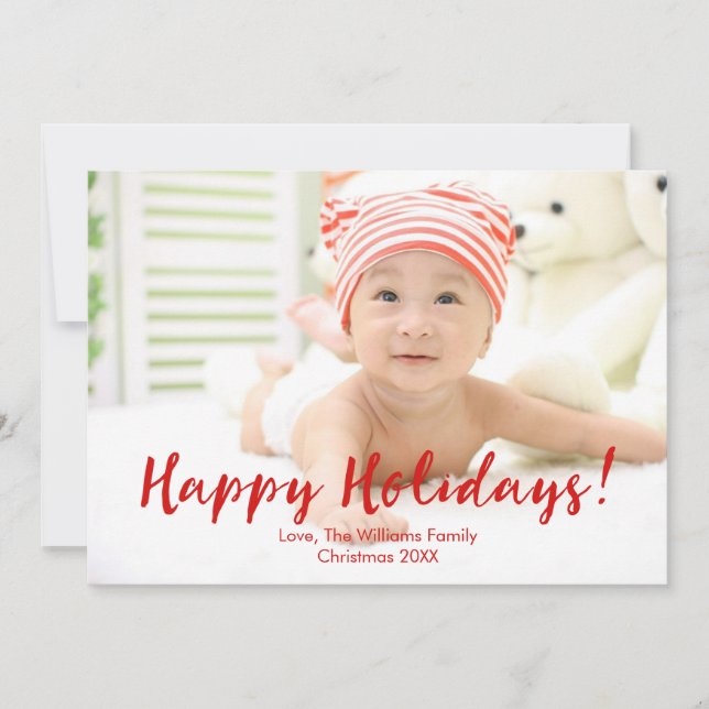 Happy Holidays Photo Card with Red Cursive Text (Front)