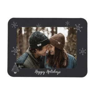 Happy Holidays Photo Chalkboard Design Snowflakes Magnet