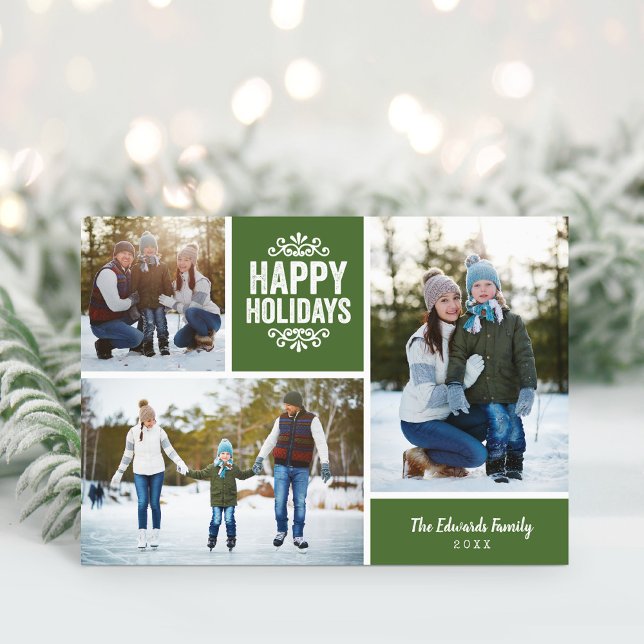 Happy Holidays Photo Collage Greeting Card (Creator Uploaded)