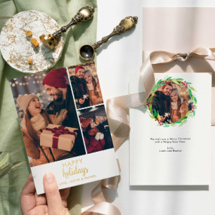 Happy Holidays Photo Collage Personalised Modern Foil Holiday Card