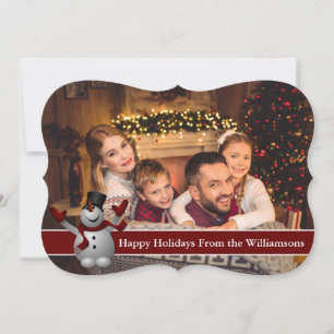 Happy Holidays Photo Cute Snowman Fancy Cut Holiday Card