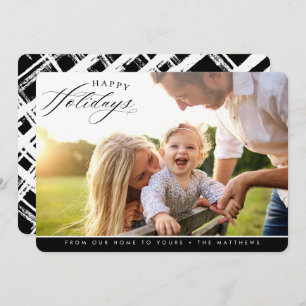 HAPPY HOLIDAYS PHOTO elegant calligraphy black Holiday Card