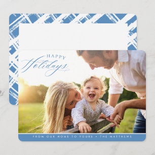 HAPPY HOLIDAYS PHOTO elegant calligraphy blue Holiday Card