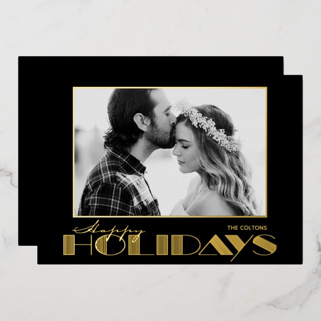 Happy Holidays Photo Gold Foil Holiday Card (Front/Back)