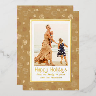 Happy Holidays Photo Gold Modern Dot Christmas Foil Holiday Card
