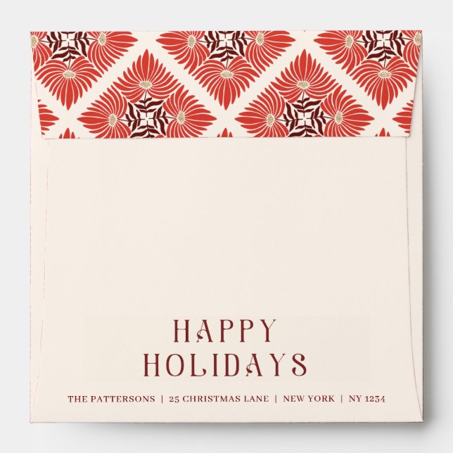 Happy Holidays Photo Modern Bold Red Floral  Envelope (Back (Top Flap))