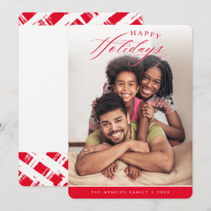HAPPY HOLIDAYS PHOTO modern calligraphy red Holiday Card