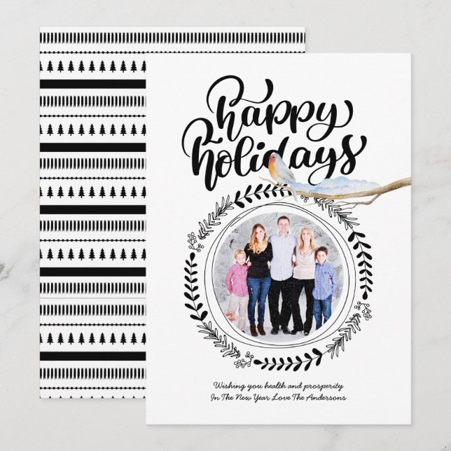 HAPPY HOLIDAYS PHOTO Modern Festive Robin Xmas Invitation (Front/Back)