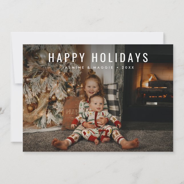 Happy Holidays Photo Modern Trendy Christmas Holiday Card (Front)