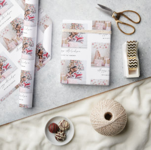 Happy Holidays Photo Name Pattern Christmas Wrapping Paper