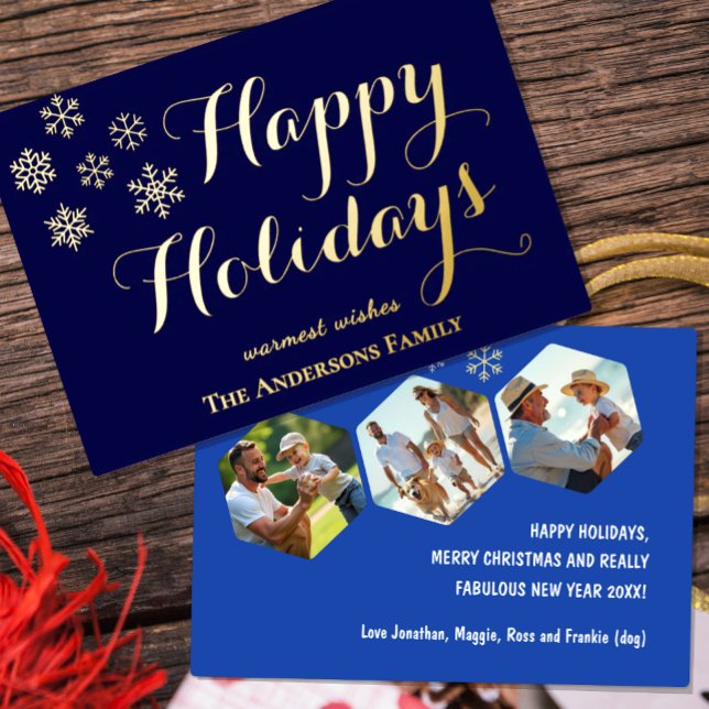 Happy Holidays, Photo Navy Blue Custom Foil Card (Christmas Navy Blue Photo Foil Card, Happy Holidays)