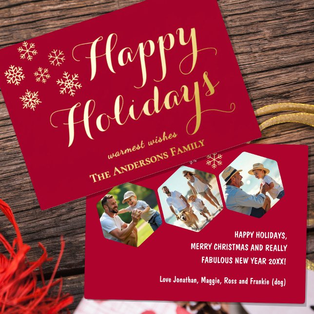 Happy Holidays, Photo, Red Personalised Foil Card (Happy Holidays Christmas / Seasonal Foil Card)
