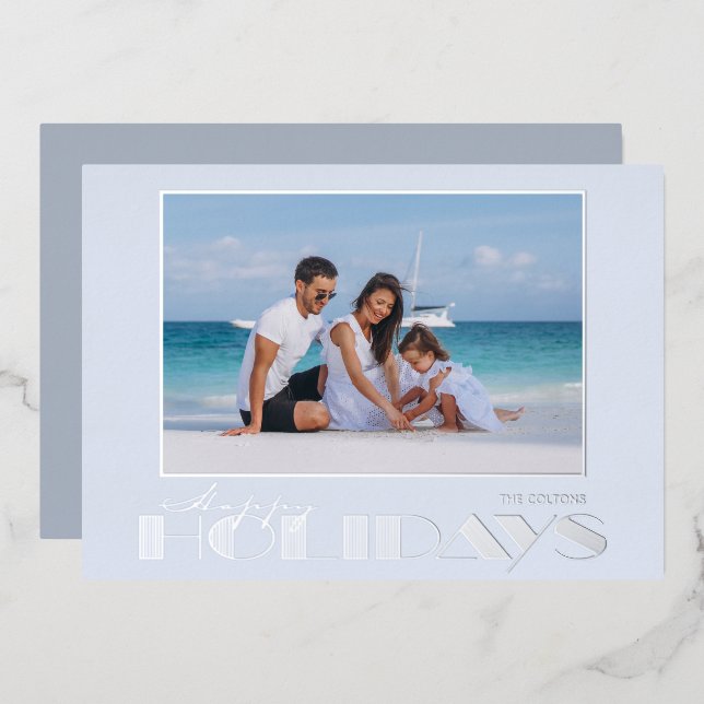 Happy Holidays Photo Silver Foil Holiday Card (Front/Back)