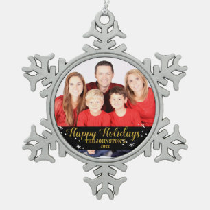 Happy Holidays Photo Snowflake Pewter Christmas Ornament