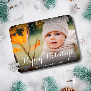 Happy Holidays Photo Snowflakes Christmas Magnet