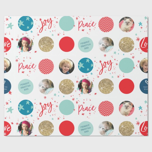 HAPPY HOLIDAYS photo spot joy love peace red gold Wrapping Paper (Seam)