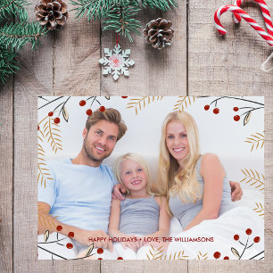 Happy Holidays Photo Winter Botanical Red Berries Holiday Card