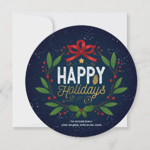 Happy Holidays Photo Wreath Card Round